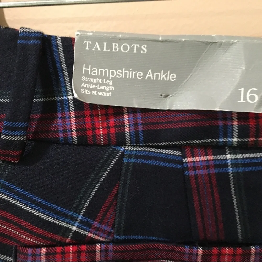 New TALBOTS Hampshire ankle pants Blue Red Tartan Plaid Bi-Stretch - Picture 8 of 8